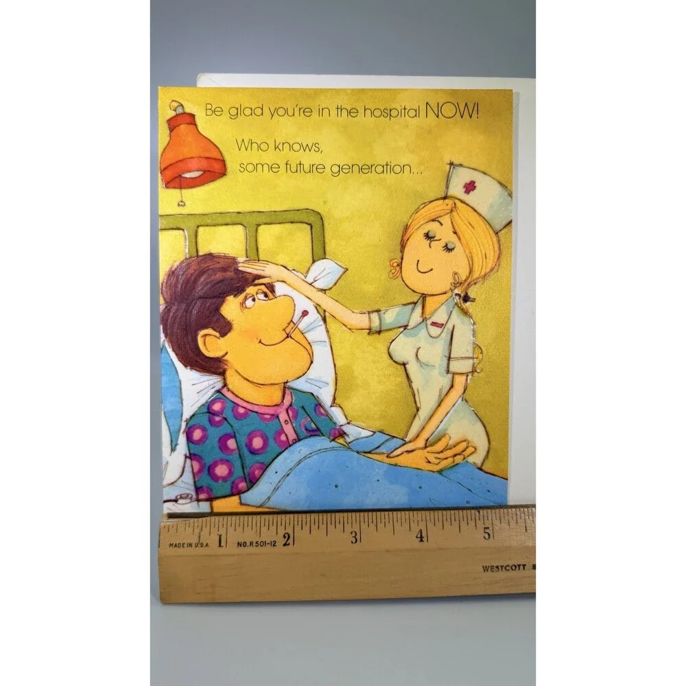 Vintage Ambassador Get Well Soon Card Nurse Automation Humor Retro 60s 70s